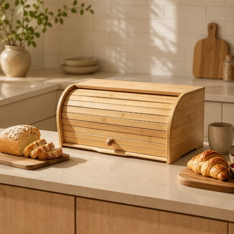 Kitchen Storage Multifunctional Bamboo Bread Box, Roll-Top Kitchen Storage Box